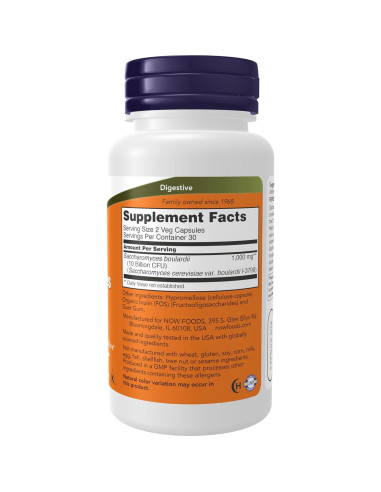 NOW Saccharomyces Boulardii Probiótico 5 Mil Millones CFU 60 Cápsulas Veganas