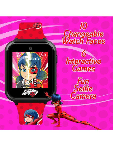 Reloj Inteligente Interactivo Niños Miraculous - Táctil, 10 Caras, Juegos, Cámara, Alarma