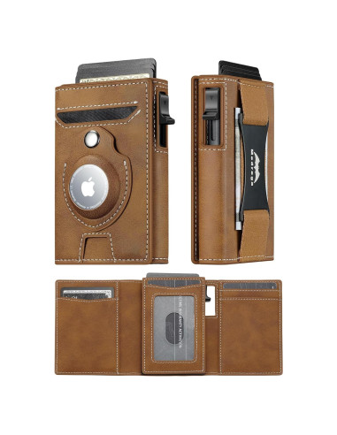 Billetera Inteligente Airtag de Cuero Marrón para Hombres