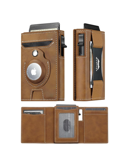 Billetera Inteligente Airtag de Cuero Marrón para Hombres