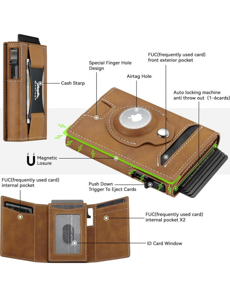 Billetera Inteligente Airtag de Cuero Marrón para Hombres