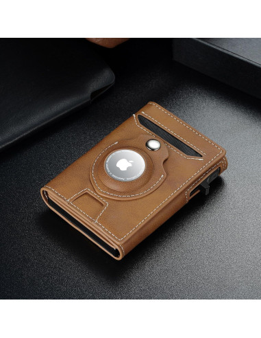 Billetera Inteligente Airtag de Cuero Marrón para Hombres