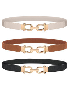 Cinturón Elástico Retro JASGOOD para Mujeres con Hebilla Dorada