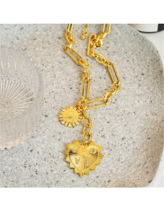 Collar Colgante Corazón Solar Baño de Oro 18K Cadena 45.72 cm 2