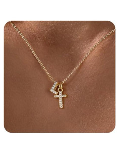 Collar de Cruz de Oro 14K para Mujeres con Circonita Cubica