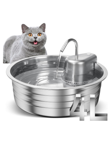 Fuente de Agua para Gatos EZMioo 4L Acero Inoxidable Silenciosa