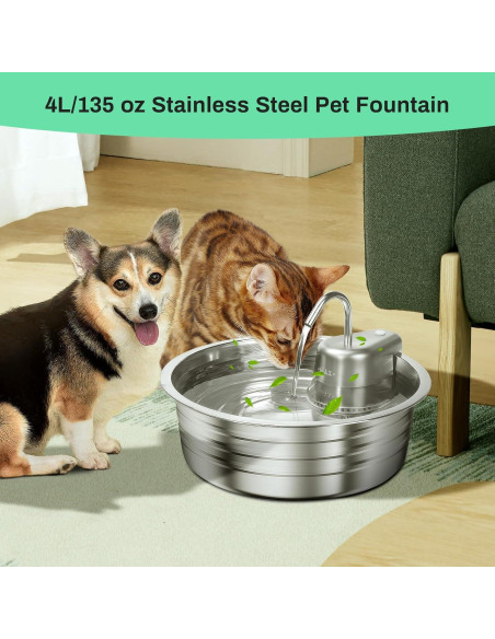 Fuente de Agua para Gatos EZMioo 4L Acero Inoxidable Silenciosa Fuente de Agua para Gatos EZMioo 4L Acero Inoxidable Silenciosa