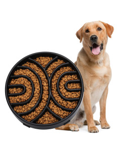 Tazón de Comida Lenta WHIPPY para Perros Grandes - Antideslizante, 24.5 cm, Negro