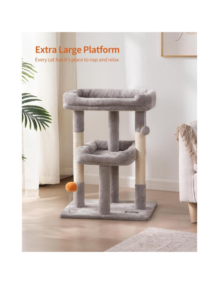 Árbol para Gatos FourFurPets 70cm Gris Claro con Rascador