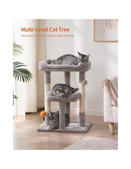 Árbol para Gatos FourFurPets 70cm Gris Claro con Rascador