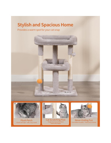 Árbol para Gatos FourFurPets 70cm Gris Claro con Rascador