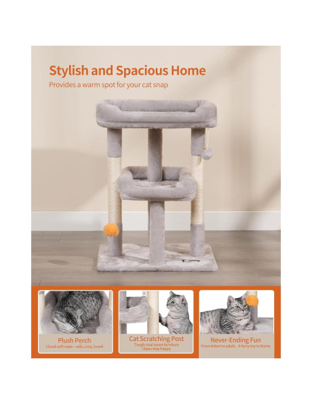 Árbol para Gatos FourFurPets 70cm Gris Claro con Rascador