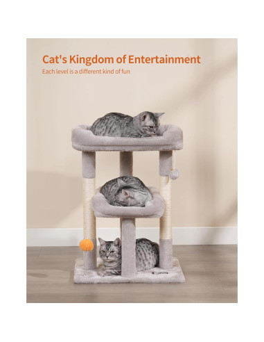 Árbol para Gatos FourFurPets 70cm Gris Claro con Rascador
