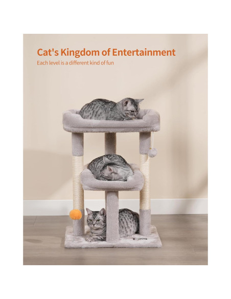 Árbol para Gatos FourFurPets 70cm Gris Claro con Rascador