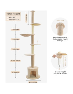 Árbol para Gatos Made4Pets Ajustable 93-106 cm 5 Niveles Beige 2