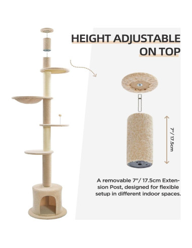 Árbol para Gatos Made4Pets Ajustable 93-106 cm 5 Niveles Beige