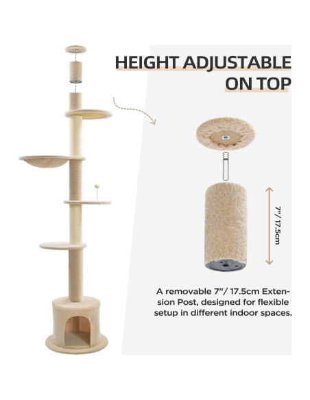 Árbol para Gatos Made4Pets Ajustable 93-106 cm 5 Niveles Beige