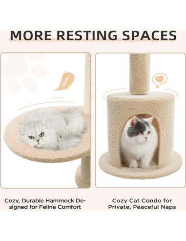 Árbol para Gatos Made4Pets Ajustable 93-106 cm 5 Niveles Beige