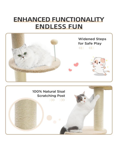 Árbol para Gatos Made4Pets Ajustable 93-106 cm 5 Niveles Beige