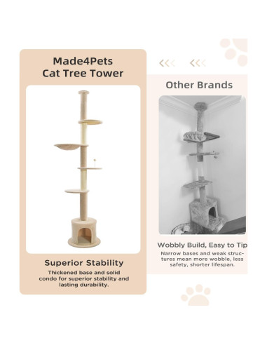 Árbol para Gatos Made4Pets Ajustable 93-106 cm 5 Niveles Beige