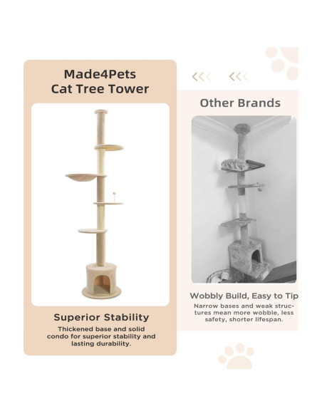 Árbol para Gatos Made4Pets Ajustable 93-106 cm 5 Niveles Beige