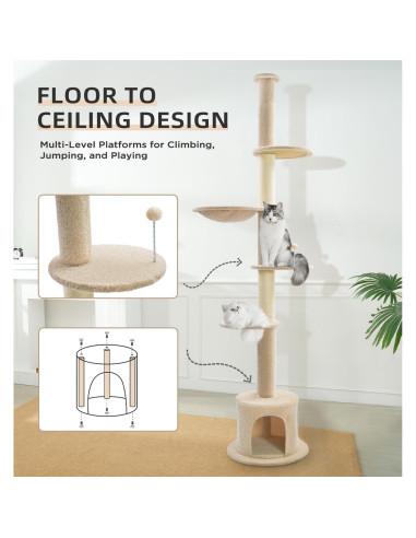 Árbol para Gatos Made4Pets Ajustable 93-106 cm 5 Niveles Beige