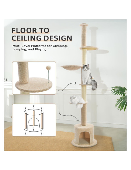 Árbol para Gatos Made4Pets Ajustable 93-106 cm 5 Niveles Beige