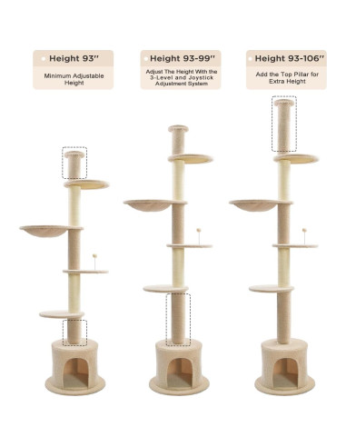 Árbol para Gatos Made4Pets Ajustable 93-106 cm 5 Niveles Beige