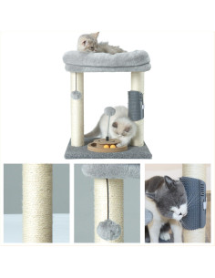 Árbol para Gatos PAWSFANS Gris con Rascador y Juguete 2