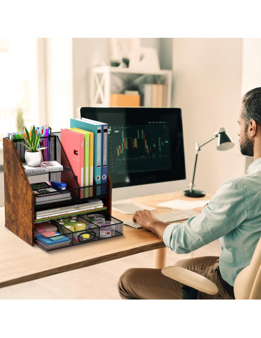 Organizador de Escritorio Homsorout de Madera y Metal 4 Niveles