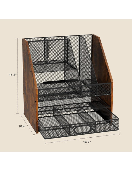 Organizador de Escritorio Homsorout de Madera y Metal 4 Niveles