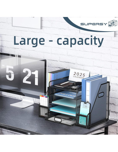 Organizador de Escritorio SUPEASY 5 Niveles con Cajón Negro
