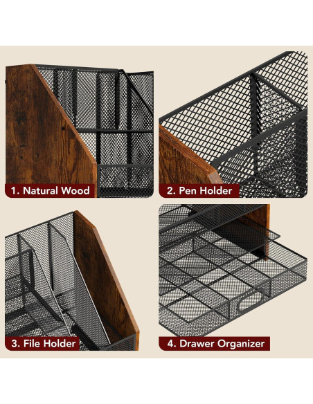 Organizador de Escritorio Homsorout de Madera y Metal 4 Niveles