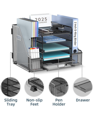 Organizador de Escritorio SUPEASY 5 Niveles con Cajón Negro