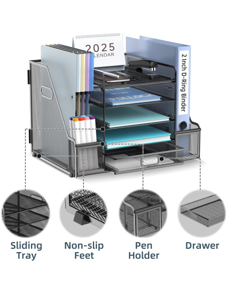 Organizador de Escritorio SUPEASY 5 Niveles con Cajón Negro Organizador de Escritorio SUPEASY 5 Niveles con Cajón Negro