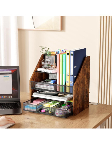 Organizador de Escritorio Homsorout de Madera y Metal 4 Niveles