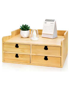 Organizador de Escritorio Eorbow de Bambú con 4 Cajones