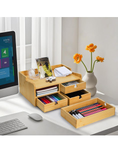 Organizador de Escritorio Eorbow de Bambú con 4 Cajones 2