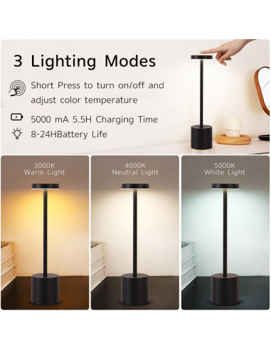 Juego de Lámparas de Mesa Inalámbricas XIH 2 Piezas Negro LED