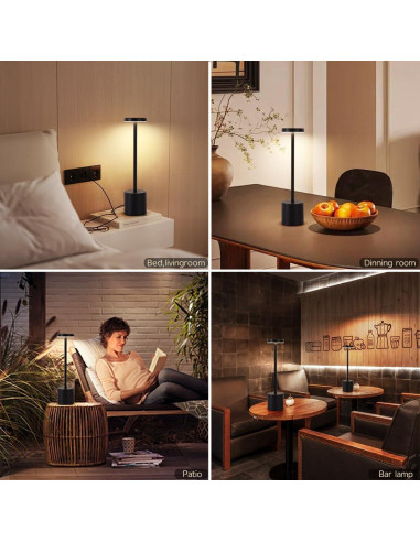 Juego de Lámparas de Mesa Inalámbricas XIH 2 Piezas Negro LED