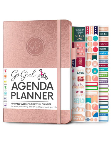 Agenda GoGirl A5 Sin Fecha Colorida para Mujeres - Oro Rosa