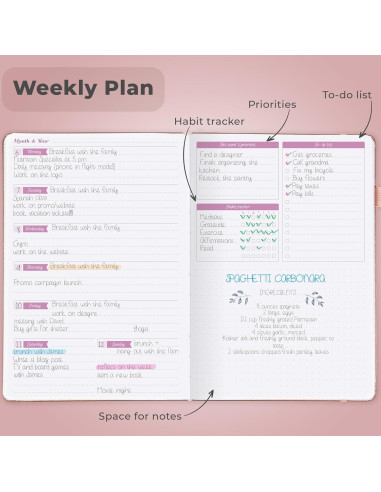 Agenda GoGirl A5 Sin Fecha Colorida para Mujeres - Oro Rosa