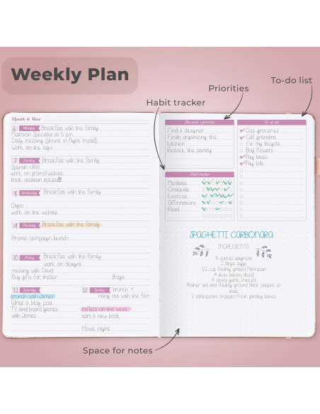 Agenda GoGirl A5 Sin Fecha Colorida para Mujeres - Oro Rosa