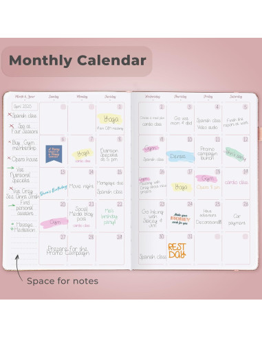 Agenda GoGirl A5 Sin Fecha Colorida para Mujeres - Oro Rosa