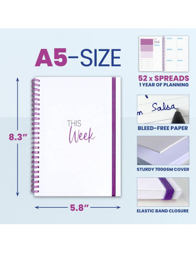 Planificador Semanal A5 Elwyn Life Púrpura - No Datado