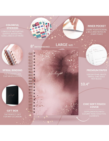 Planificador Semanal Grande PLANBERRY Oro Rosa 20.3x26.4 cm