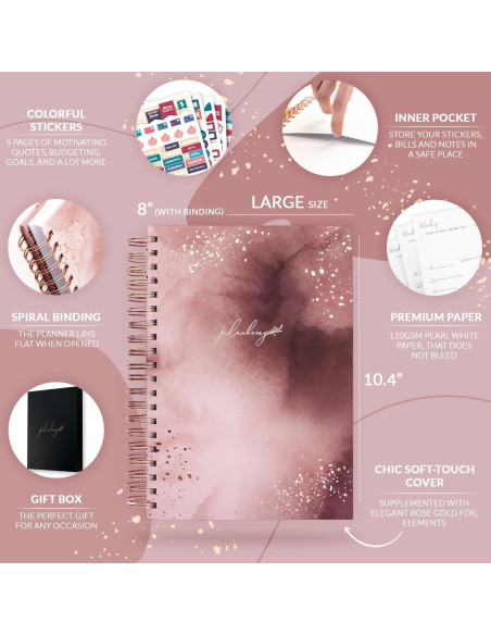 Planificador Semanal Grande PLANBERRY Oro Rosa 20.3x26.4 cm