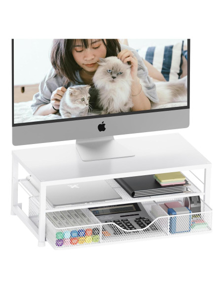 Soporte Elevador de Monitor OPNICE con Cajón Blanco 25.4x40.8cm