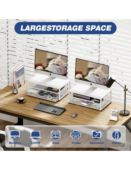 Soporte Elevador de Monitor OPNICE con Cajón Blanco 25.4x40.8cm