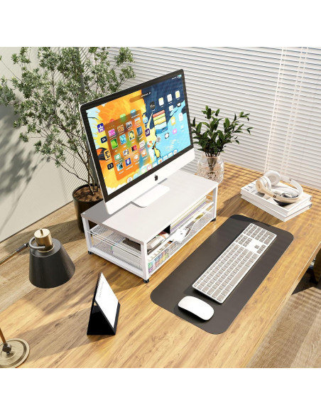 Soporte Elevador de Monitor OPNICE con Cajón Blanco 25.4x40.8cm